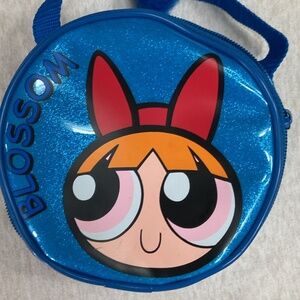 RARE 90s Powerpuff Girls Blossom Blue Glitter Purse with Pompom Key Charm